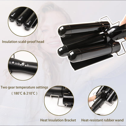 Close up of Dopheuor triple barrel ceramic curling iron surface