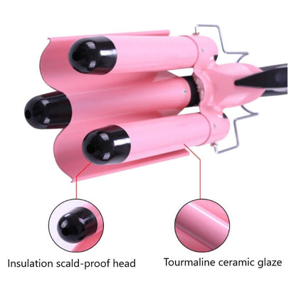 Modvica 32mm triple barrel hair waver in pink