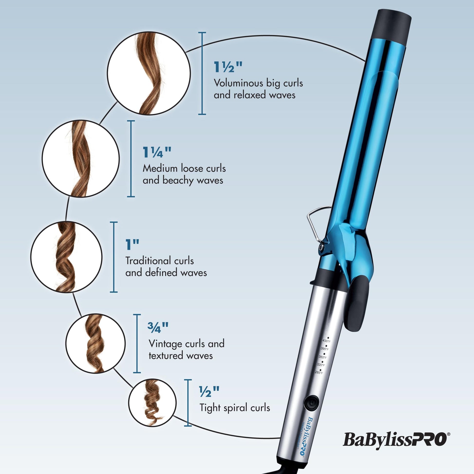 Full set of BaBylissPro Nano Titanium curling wand components