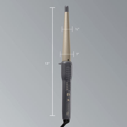 Curling wand showing tapered barrel design for beachy waves