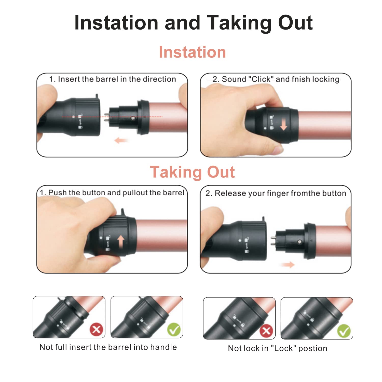 Three different sizes of ceramic curling barrels for hair styling