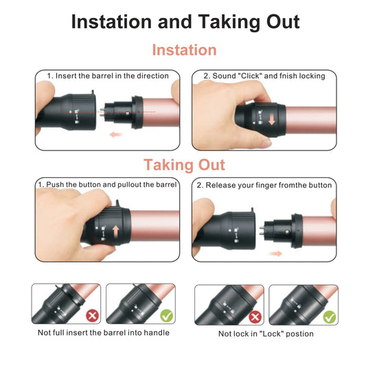 Three different sizes of ceramic curling barrels for hair styling