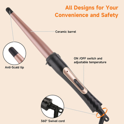 Mcodon tourmaline ceramic curling wand with heat resistant glove.