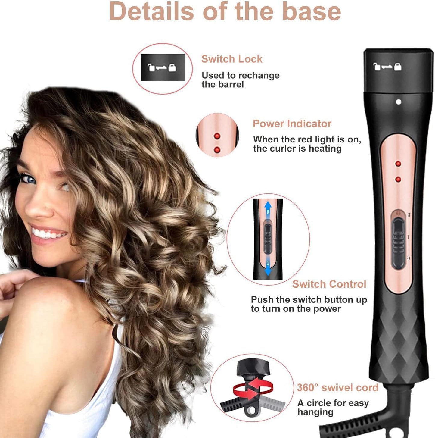 Close up of Jaeton 3 in 1 curling wand ceramic barrel