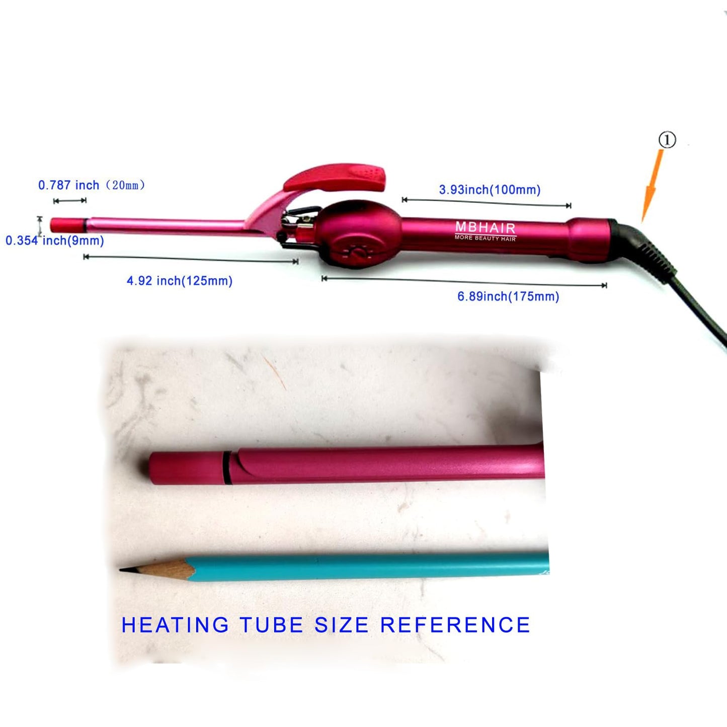 Side view of MBHAIR professional 3/8 inch curling iron