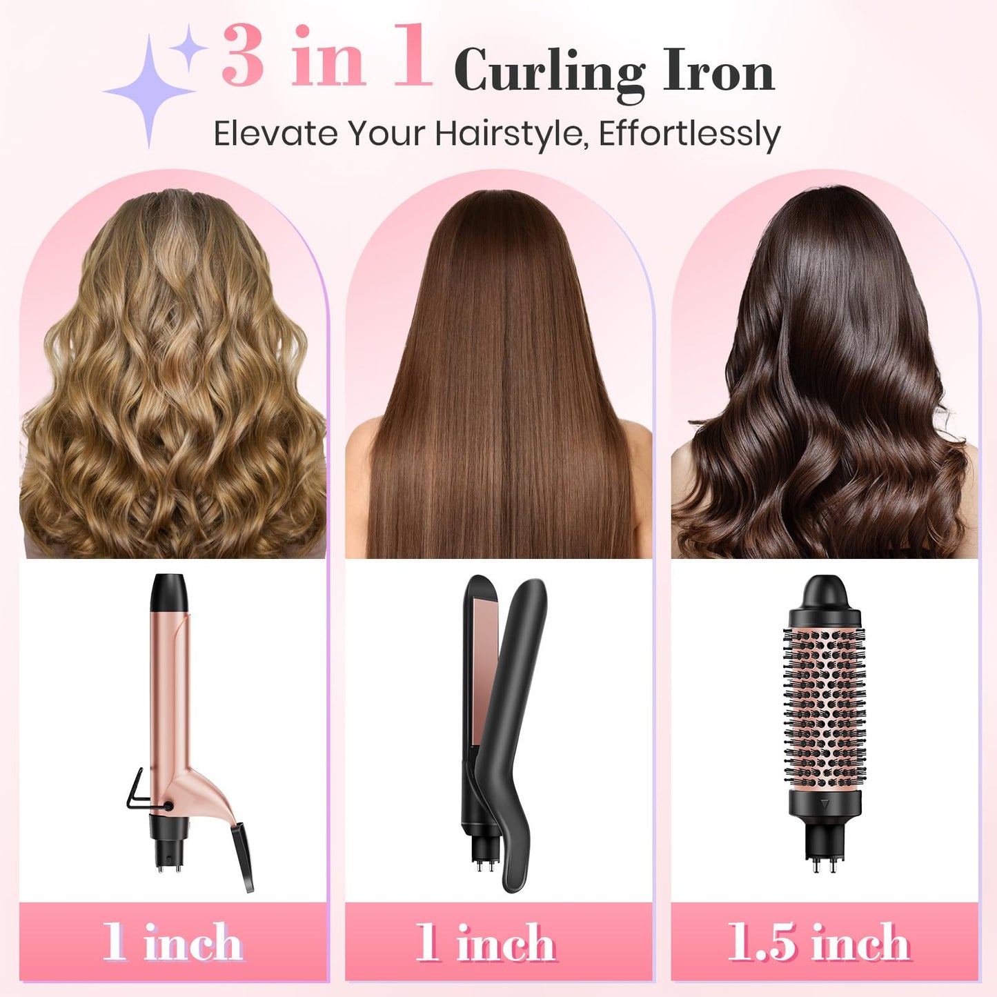 Ufree 3 in 1 curling wand with interchangeable ceramic attachments