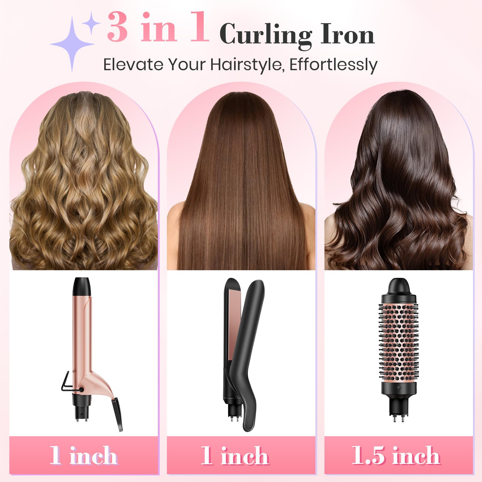 Ufree 3 in 1 curling wand with interchangeable ceramic attachments