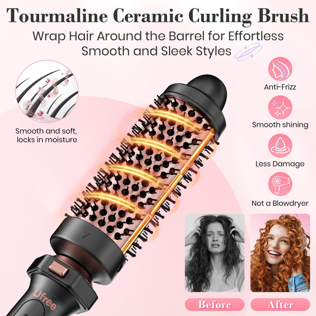 Ufree hair styling tool with thermal brush and flat iron accessories
