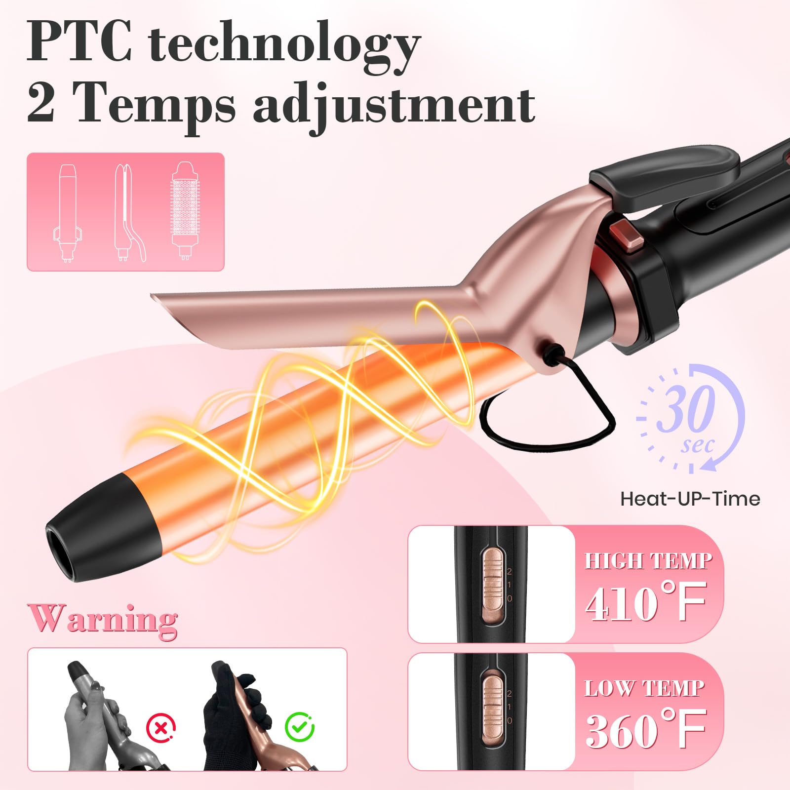 Rose gold Ufree curling iron set including storage pouch and clips