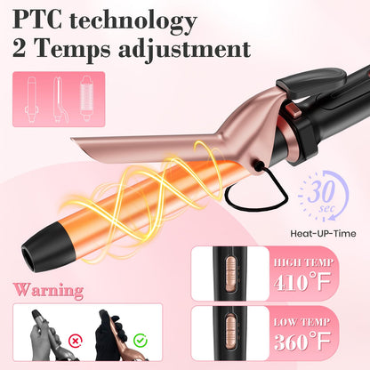 Rose gold Ufree curling iron set including storage pouch and clips