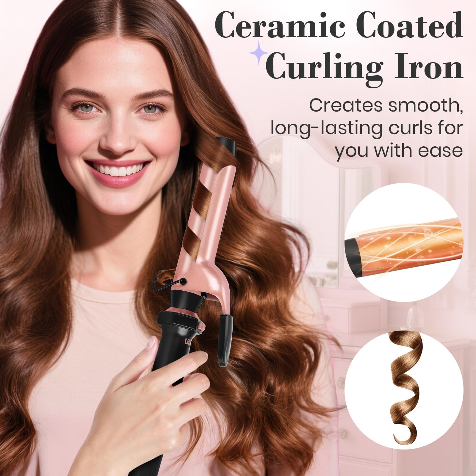 Close up view of Ufree ceramic curling wand heating element