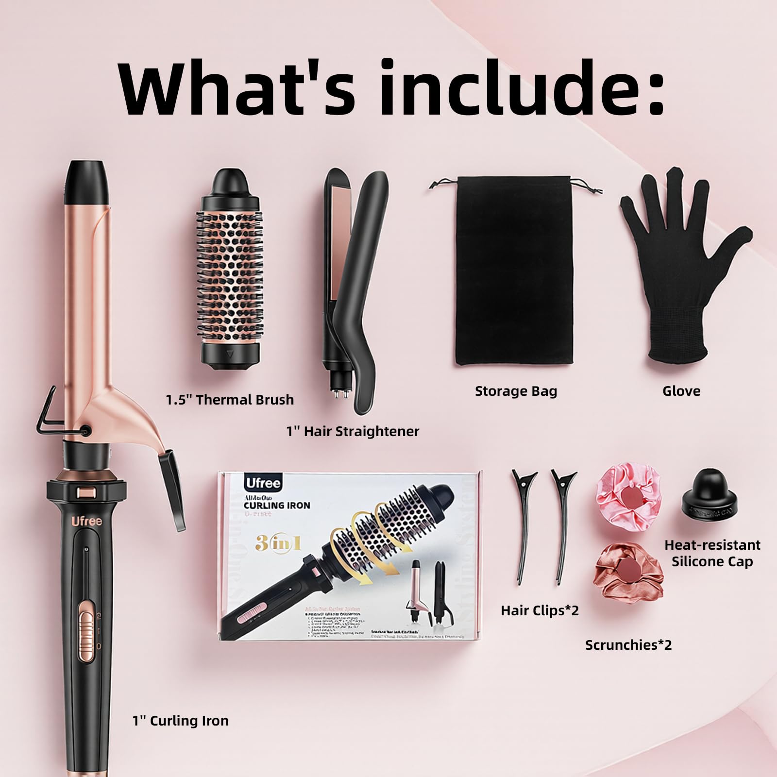 Ufree 3 in 1 curling iron set inside protective storage bag