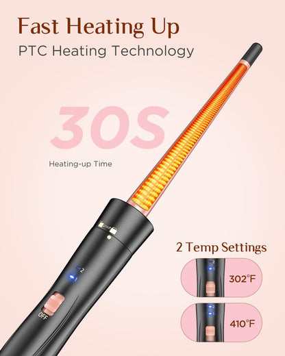 Close up of interchangeable ceramic barrels for curling iron