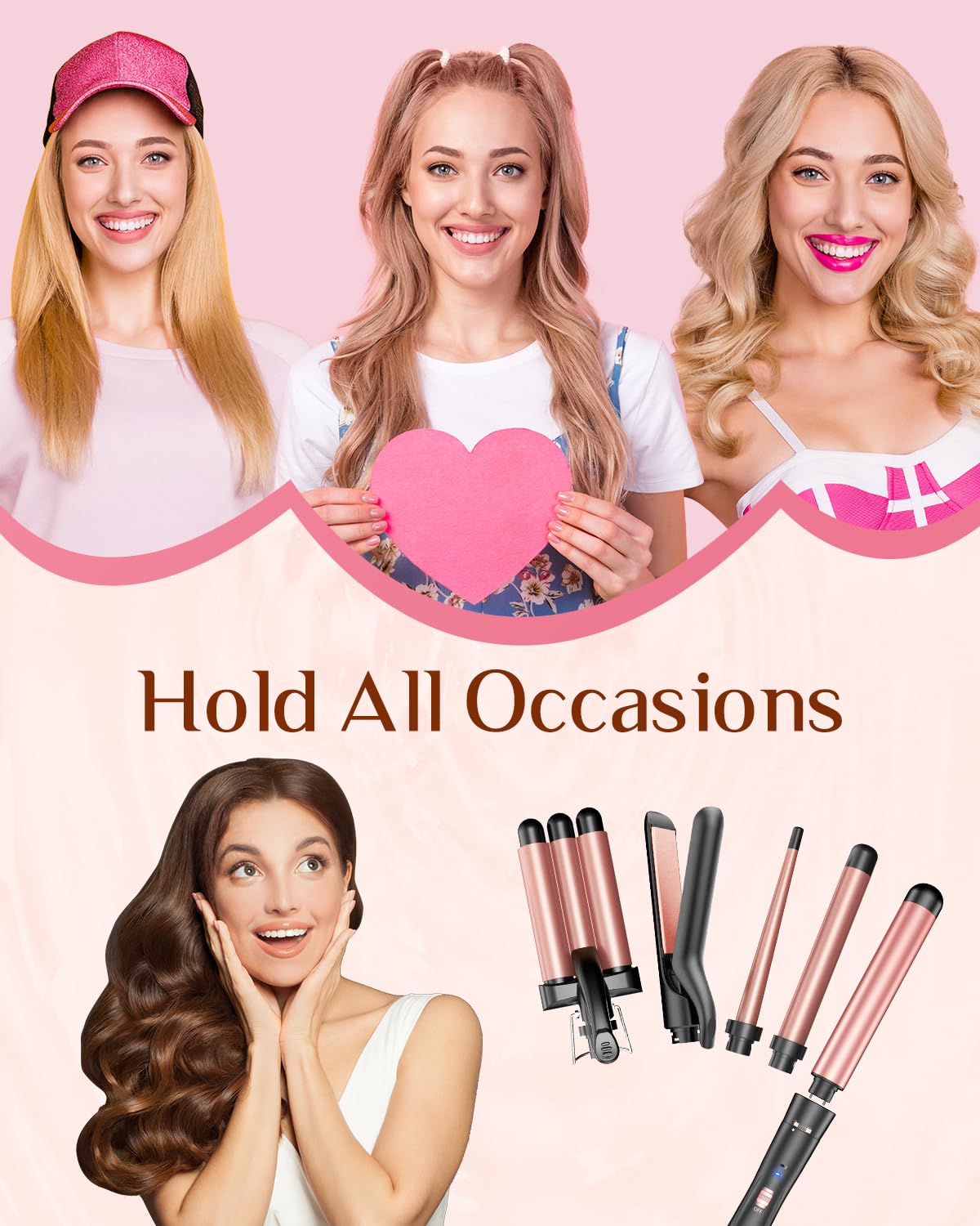 Kinked 5 in 1 curling iron travel friendly design