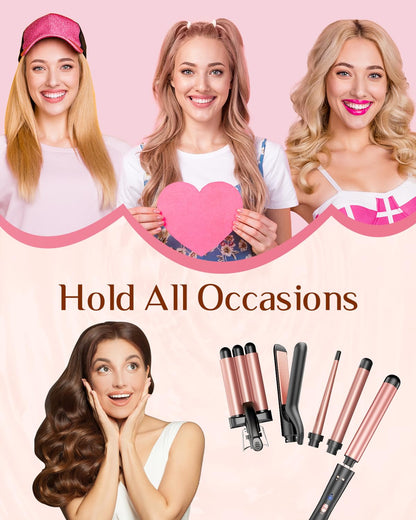 Kinked 5 in 1 curling iron travel friendly design