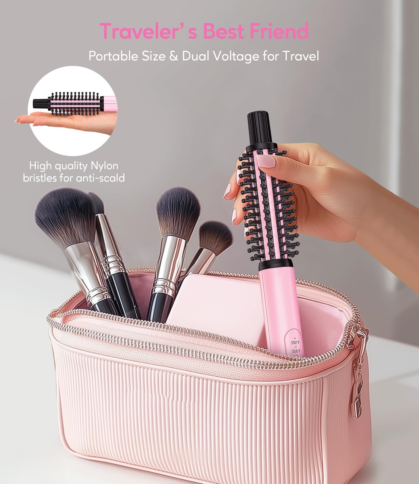 Farery mini curling iron in travel luggage