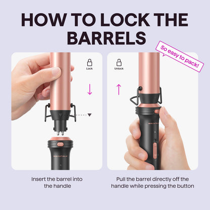 Wavytalk Rose Pink curling iron set in packaging