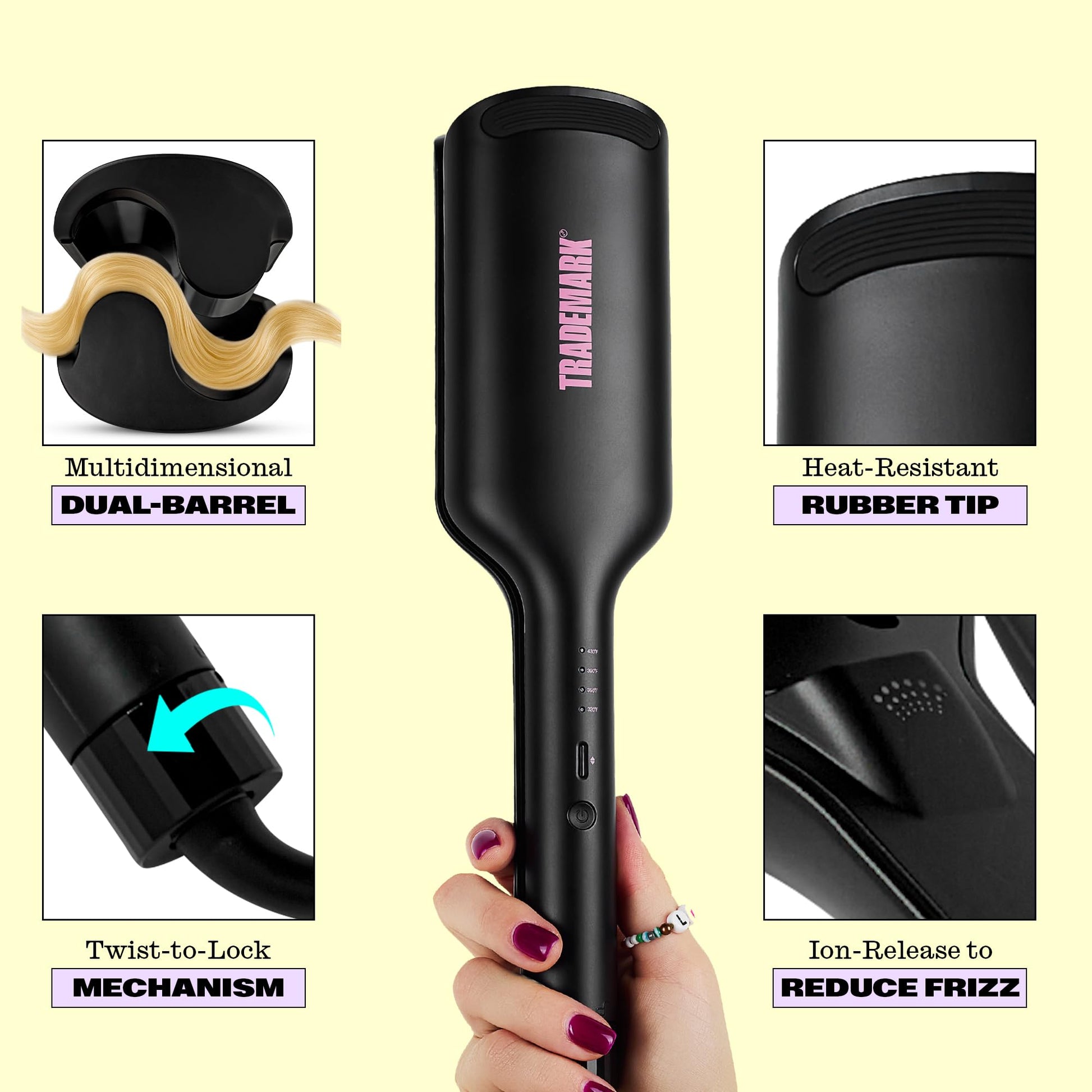 Close up of 1.25 inch hair waver barrels