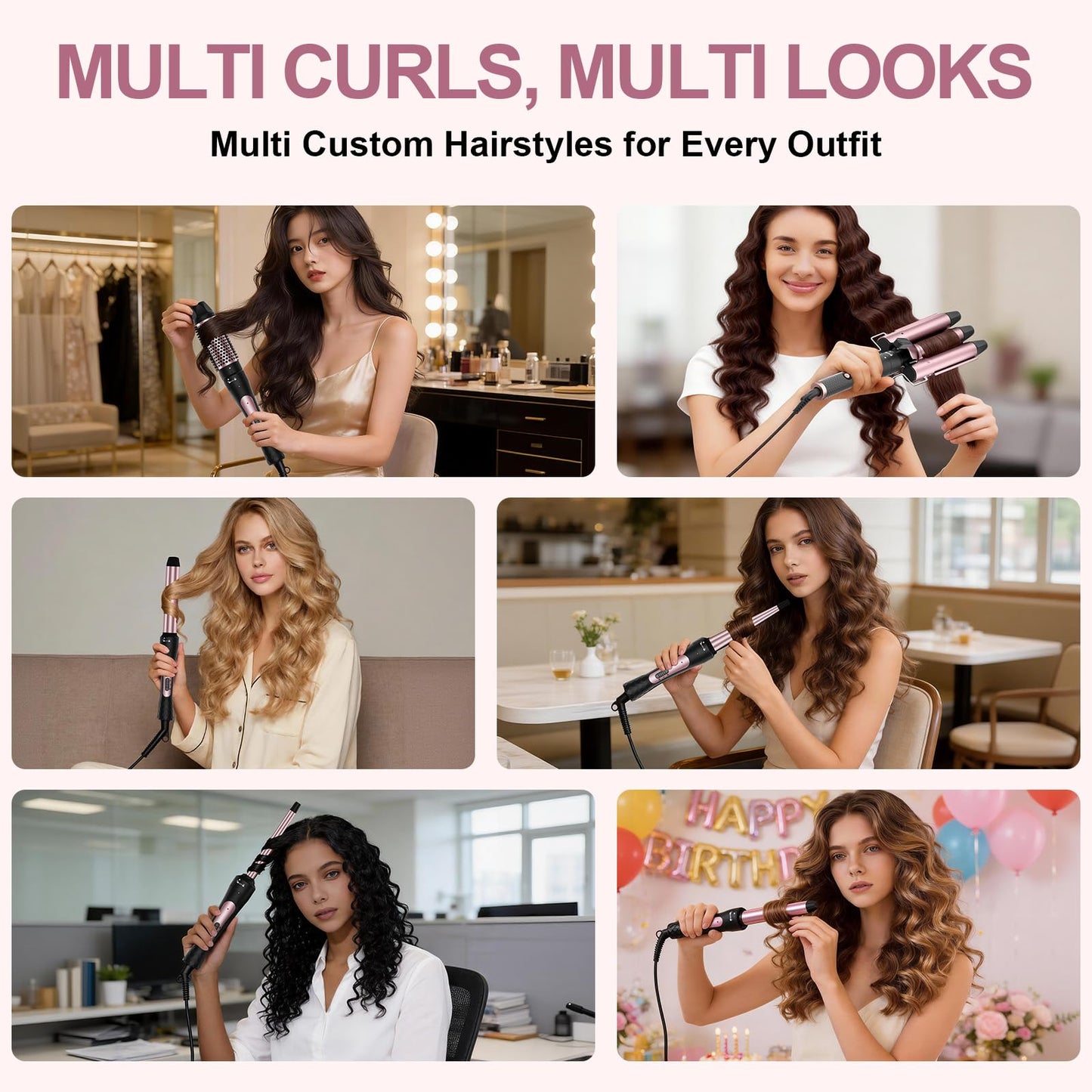 Interchangeable ceramic curling wand barrels in rose gold