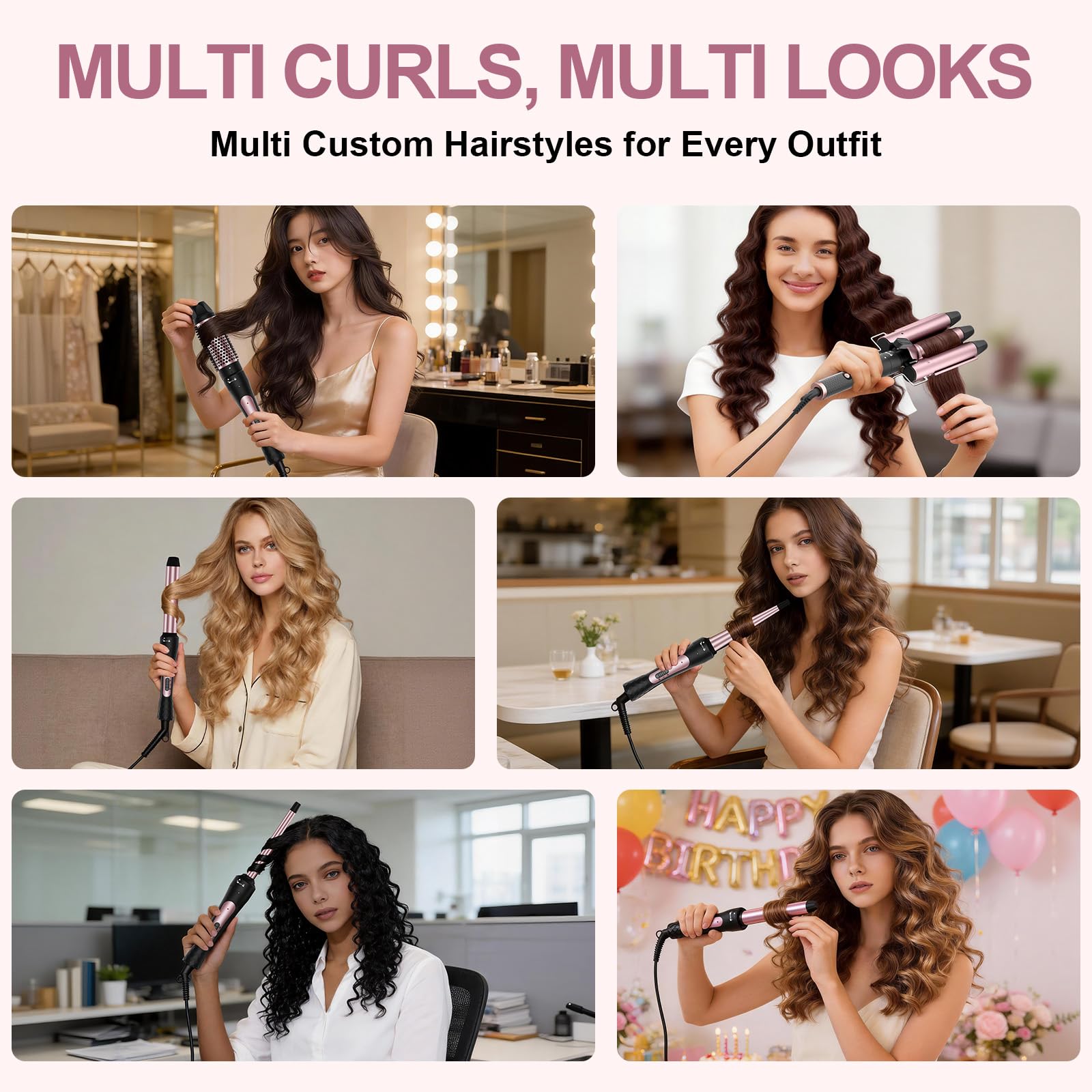 Interchangeable ceramic curling wand barrels in rose gold