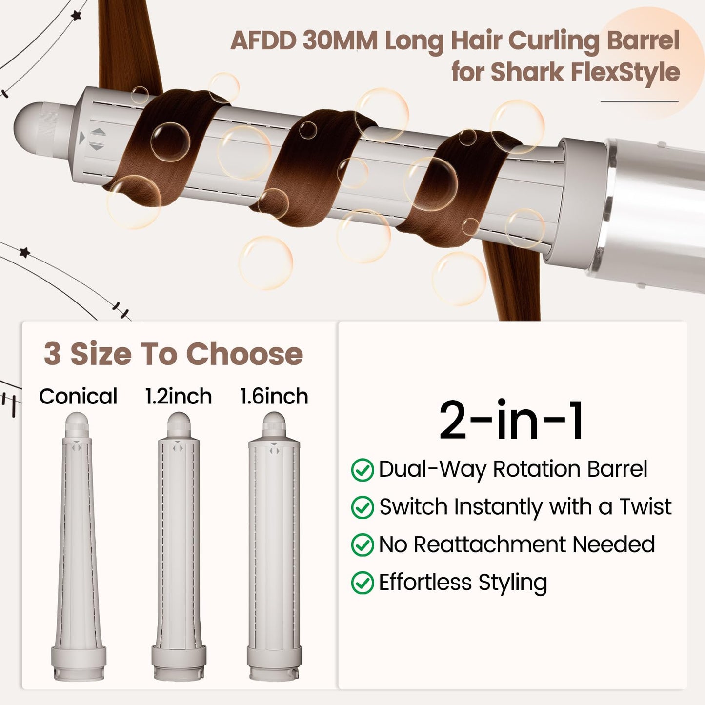 AFDD curling barrel showing inward curl direction capability