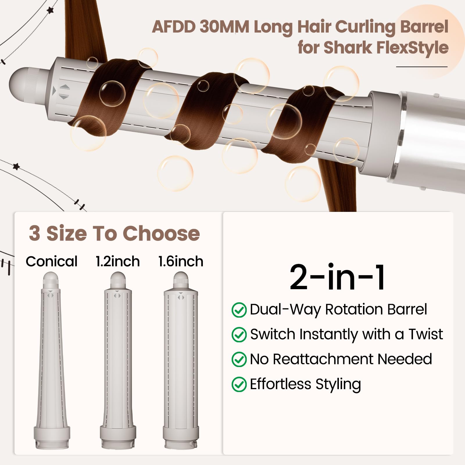 AFDD curling barrel showing inward curl direction capability