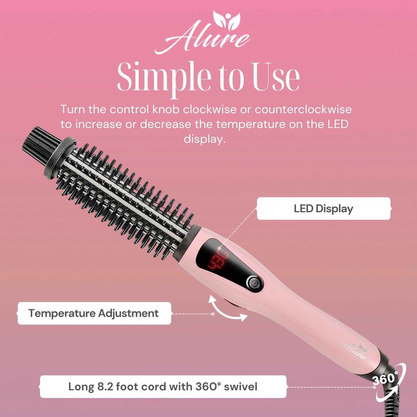 Alure hair styling tool showing temperature settings display