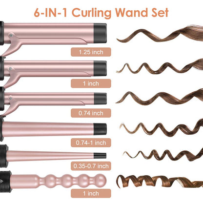 Duomishu curling wand set with six interchangeable ceramic barrels