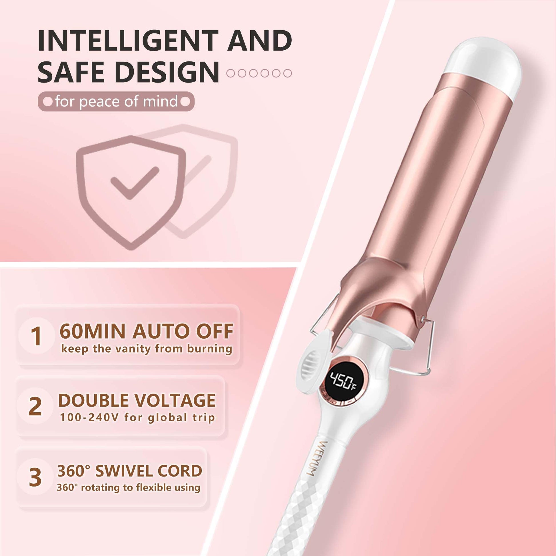 Weeyum ceramic curling iron packaging and included accessories
