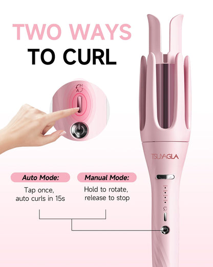 Close up of Tsuyagla hair curler rotation buttons and settings
