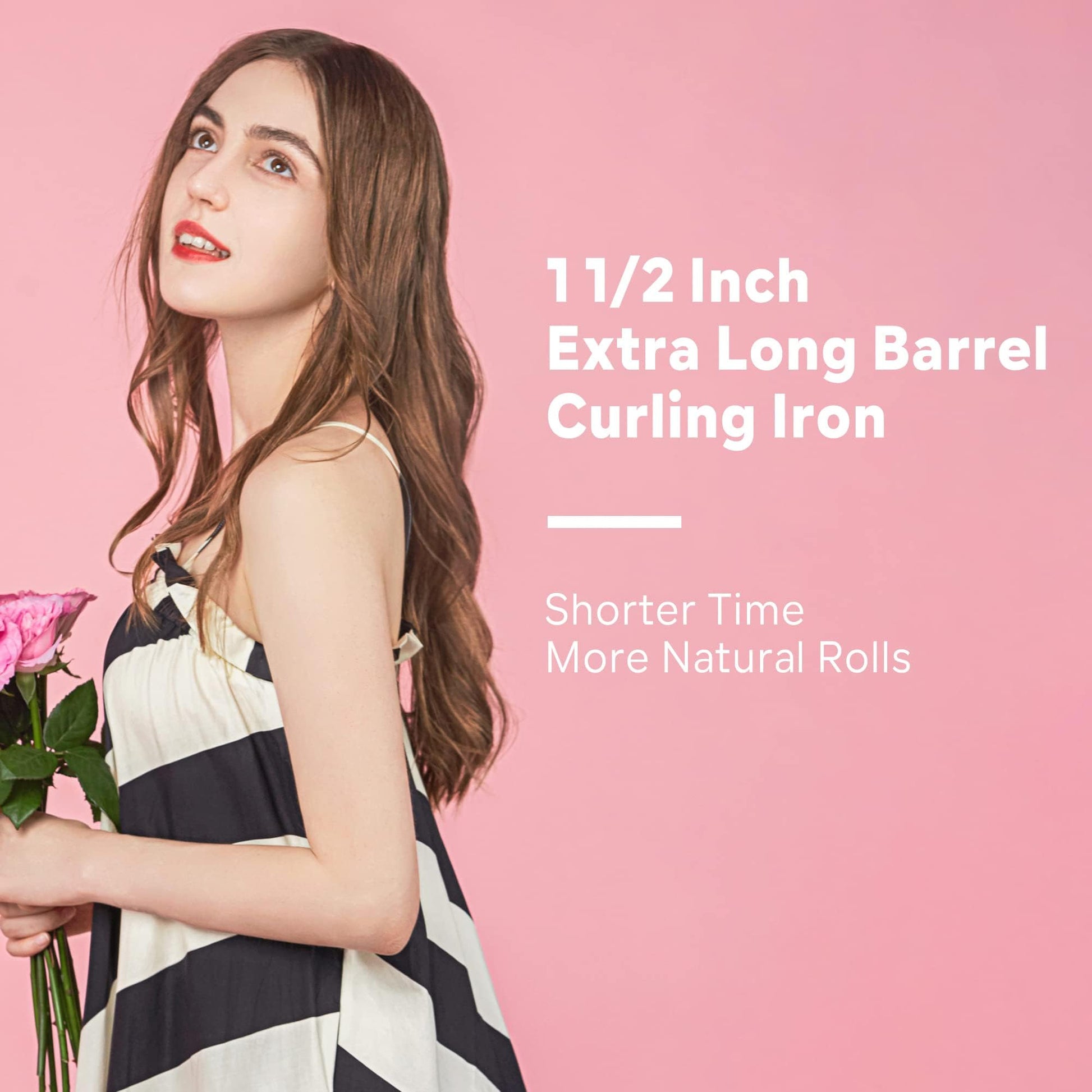 User holding Novuspro curling wand creating soft waves