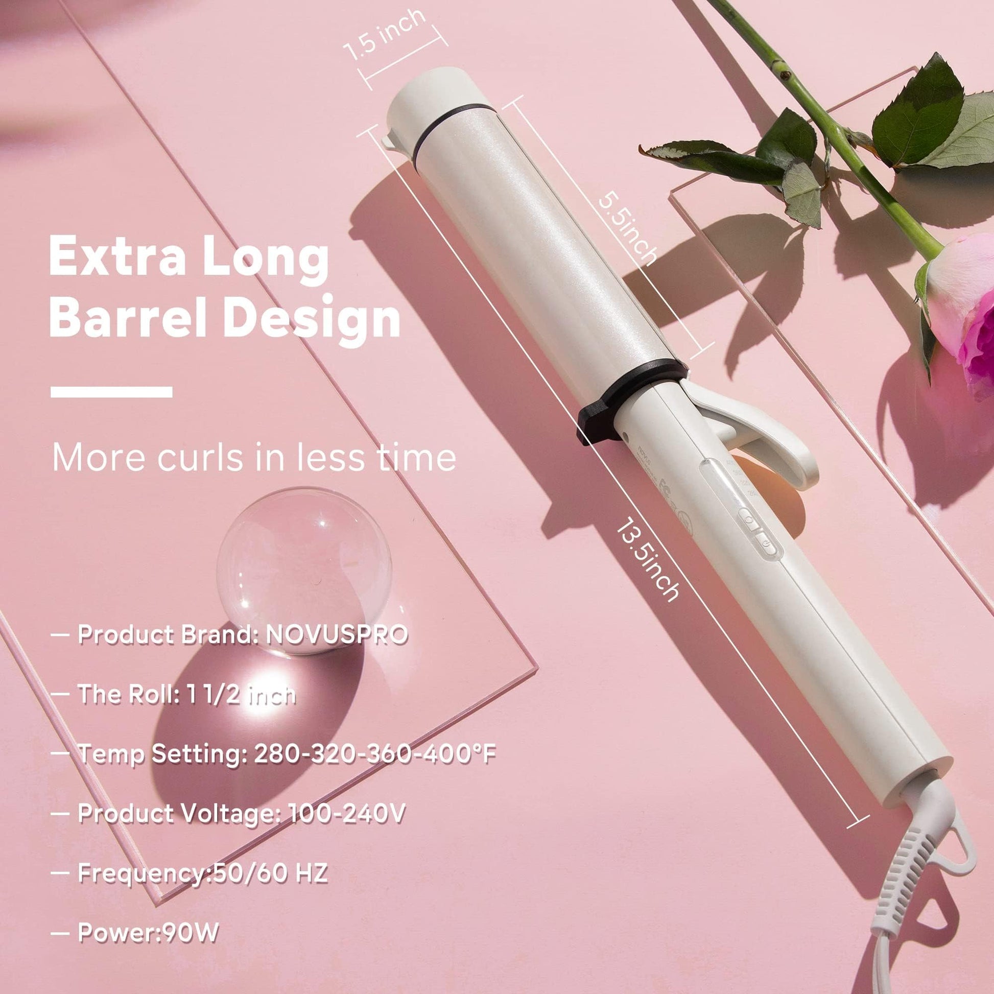Novuspro ceramic tourmaline curling iron showing anti scald tip