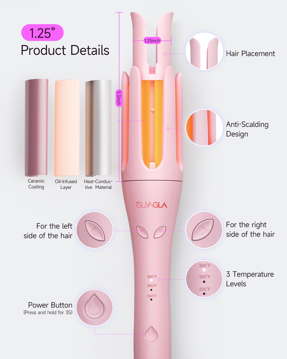 Detailed view of the anti-scald and anti-tangle hair chamber