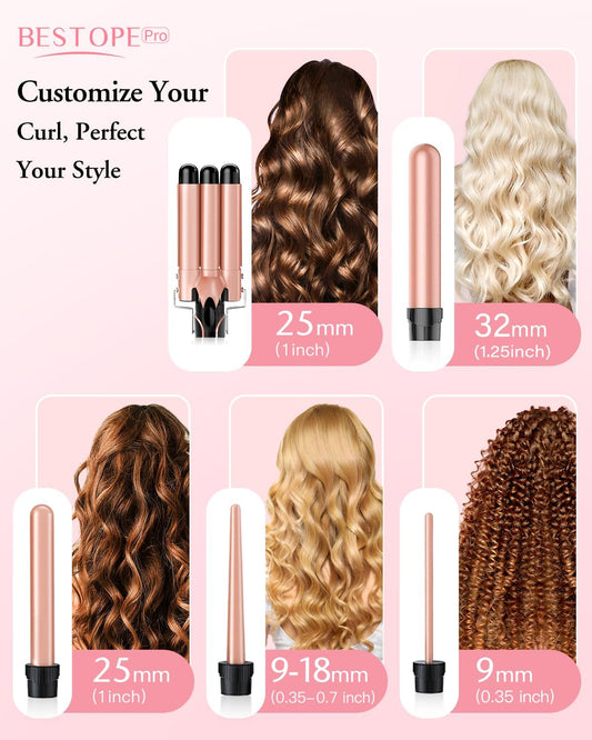 Bestope Pro curling iron kit with all 5 barrels displayed