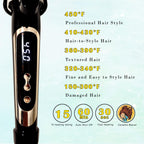 Close up of black and gold ceramic coated curling barrel