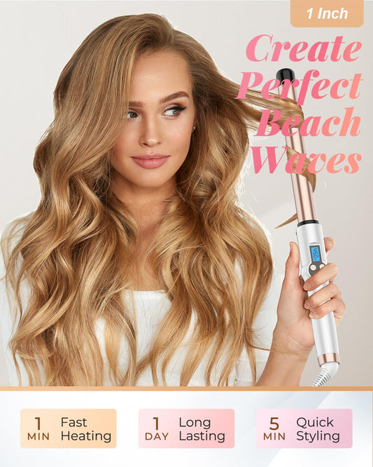 Hoson ceramic tourmaline curling wand showing digital temperature display