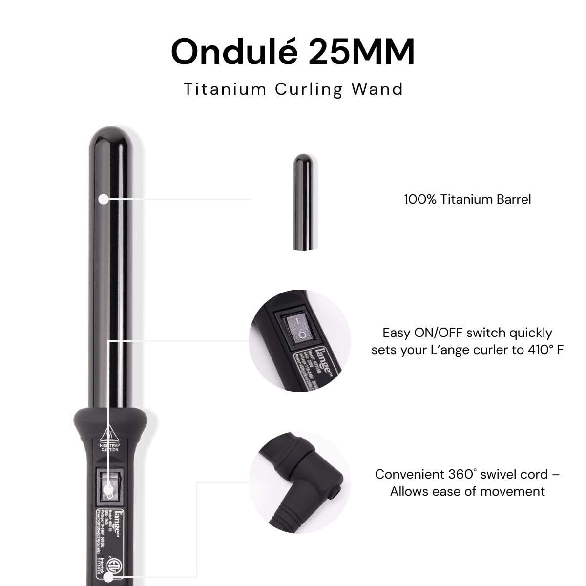 L'Ange Hair Ondulé curling wand barrel close up