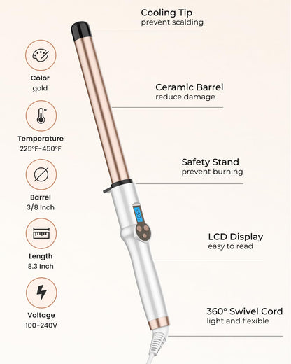 Hoson curling wand packaging and dual voltage power plug detail
