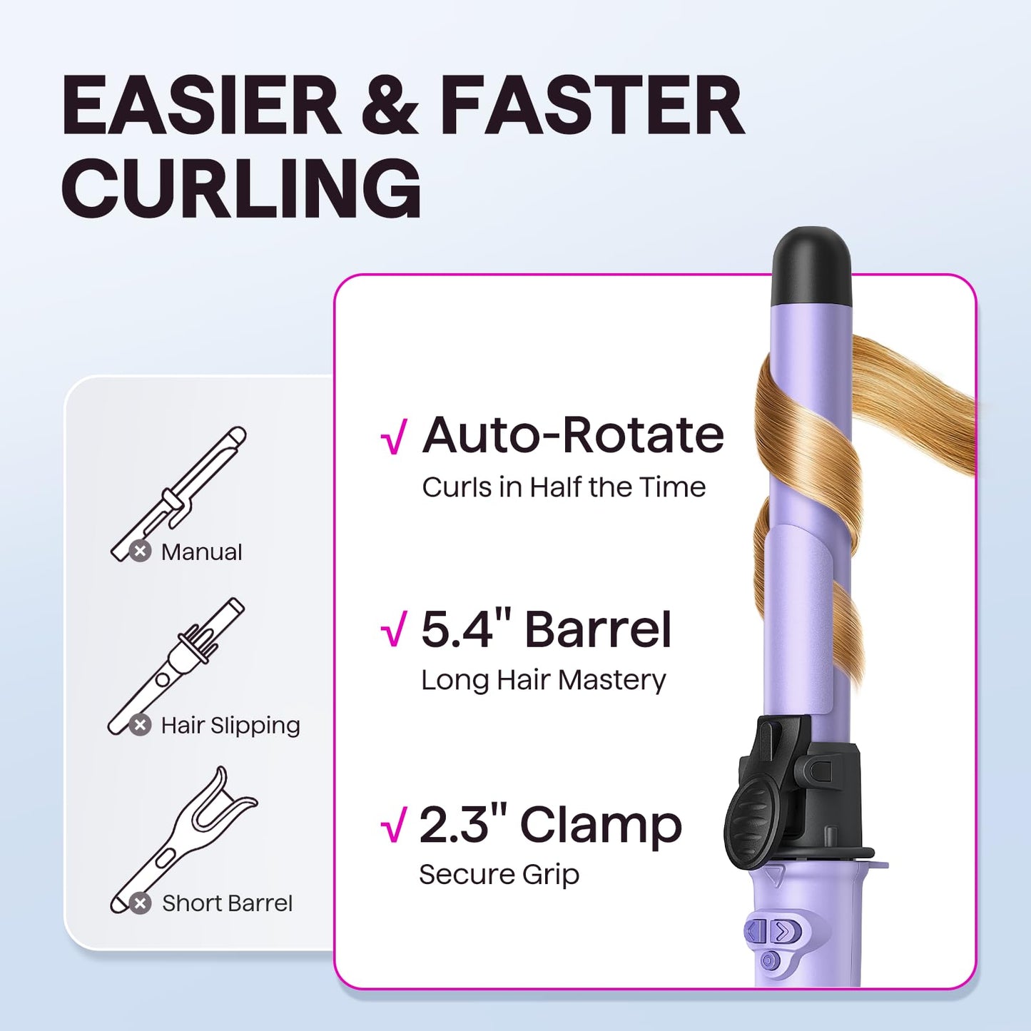 Wavytalk curling iron showing temperature control settings