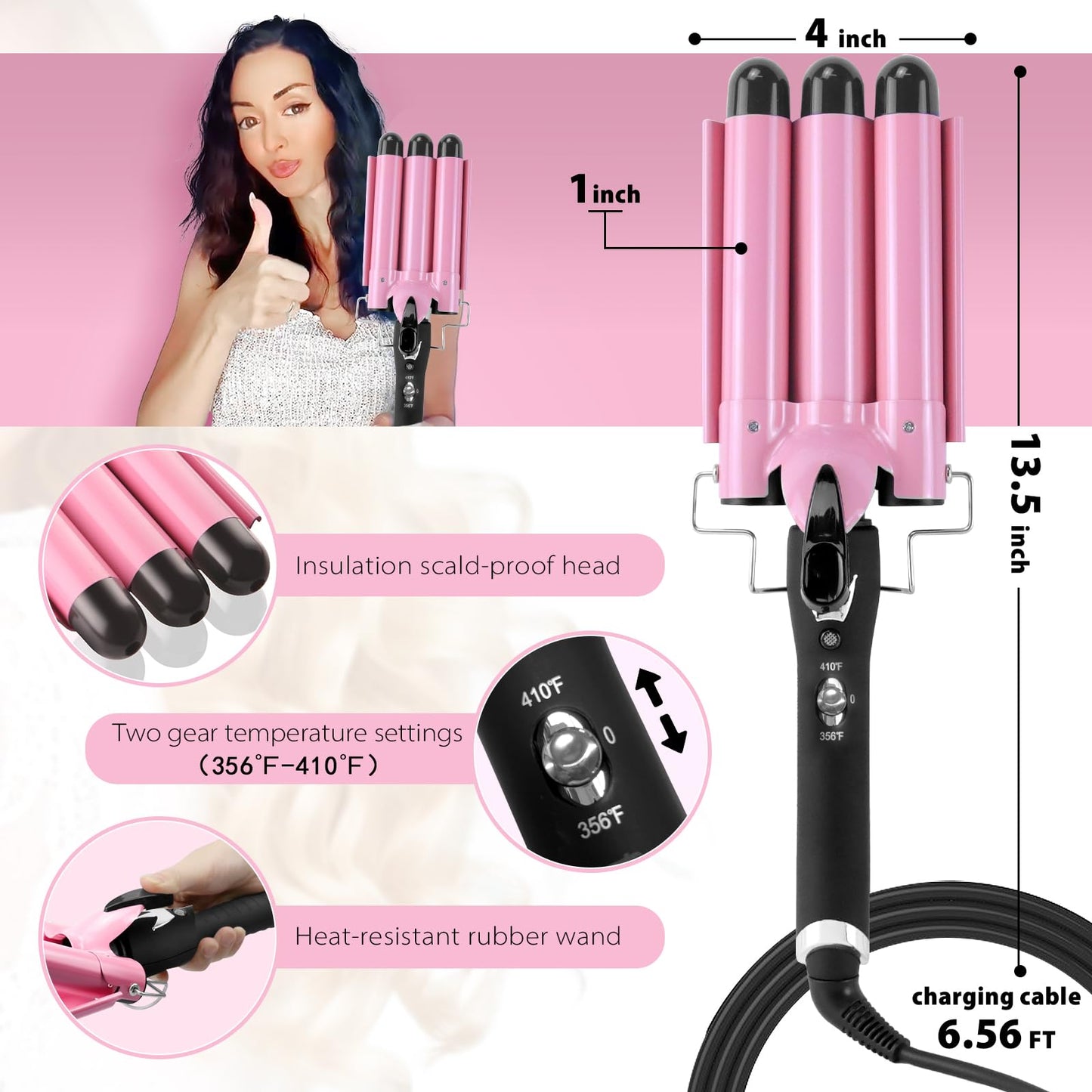 Side profile of Aleath dual voltage hair curling wand