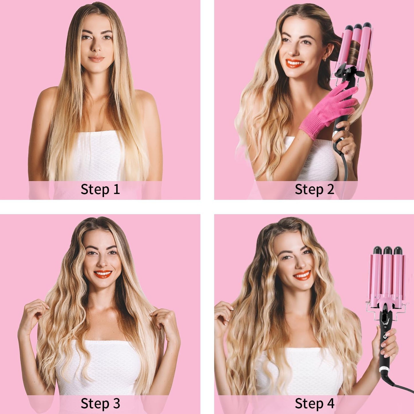 Professional beach waves created with Aleath 3 barrel curler