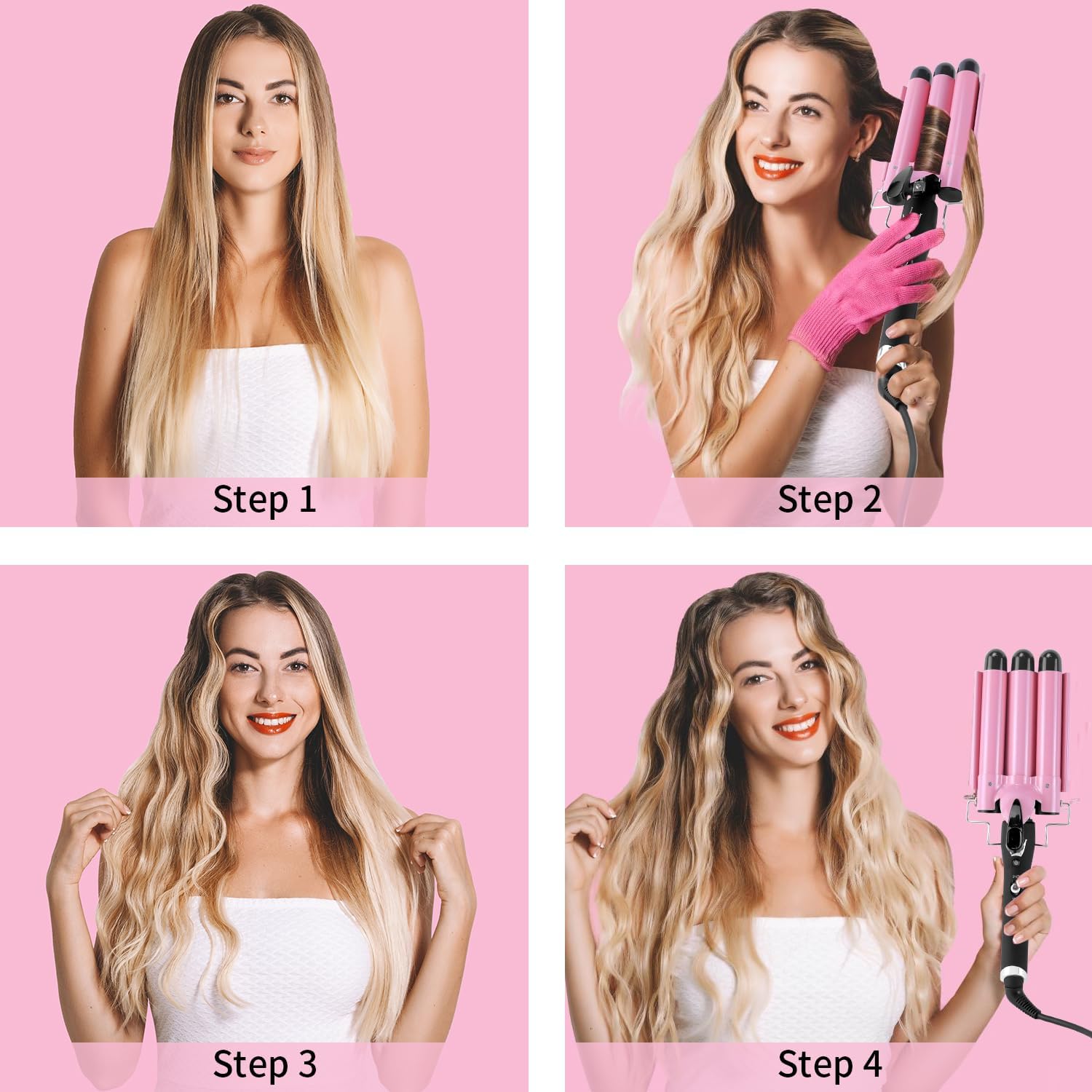 Professional beach waves created with Aleath 3 barrel curler
