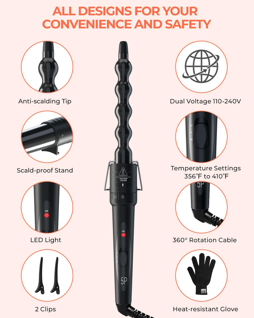 Woman styling hair with Ohuhu 5 in 1 Curling Iron Wand