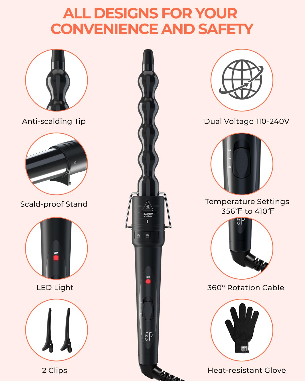 Woman styling hair with Ohuhu 5 in 1 Curling Iron Wand