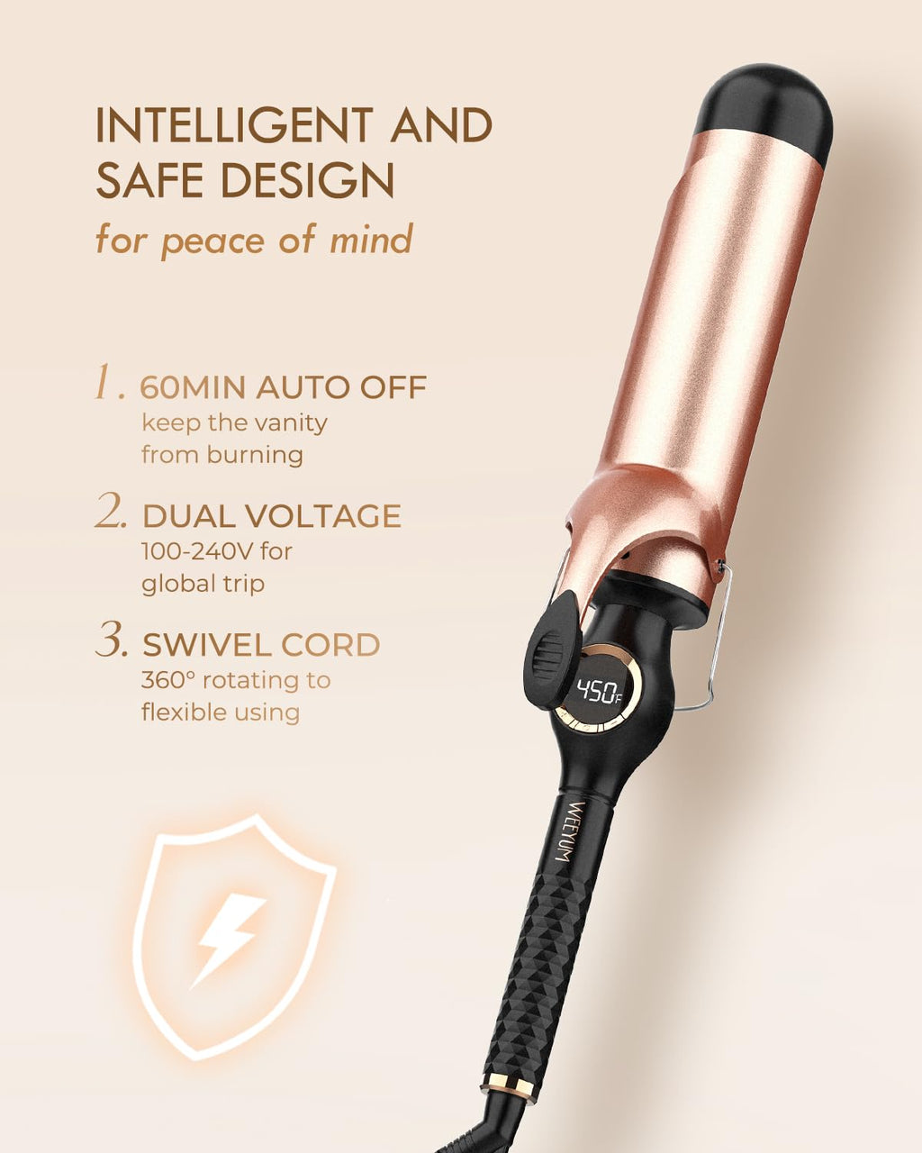 Professional hair curler with 360 degree rotating power cord