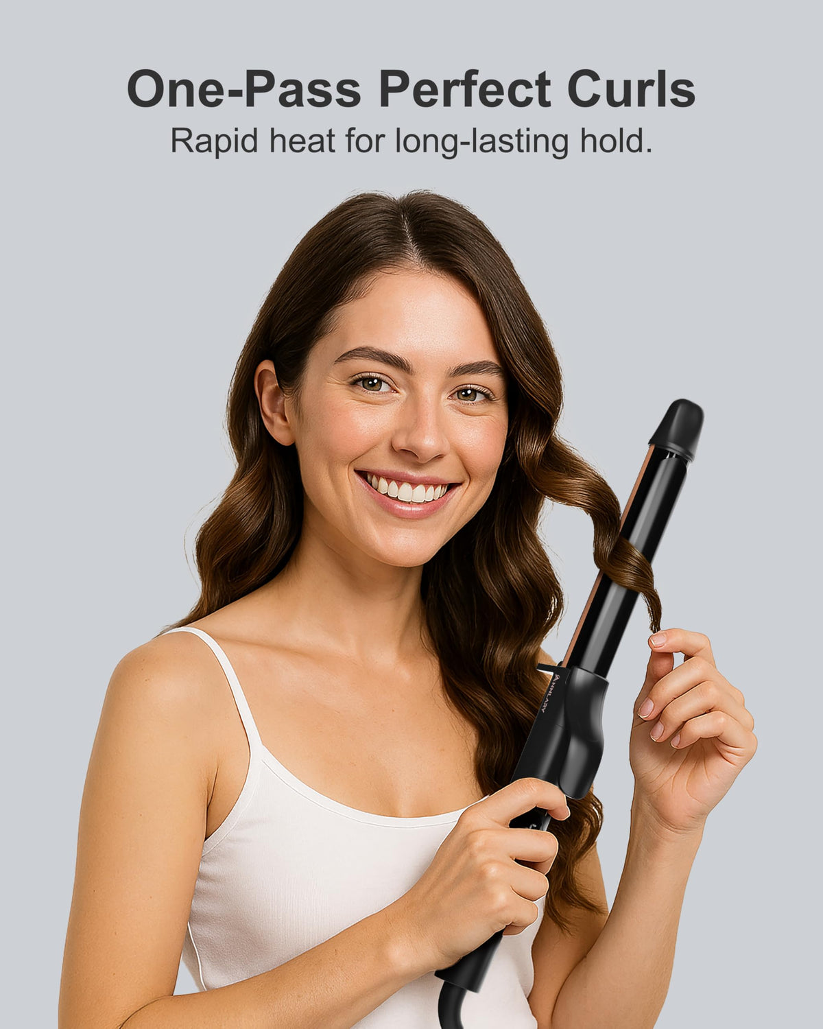 Close up of Annlary curling iron LED display and heat settings