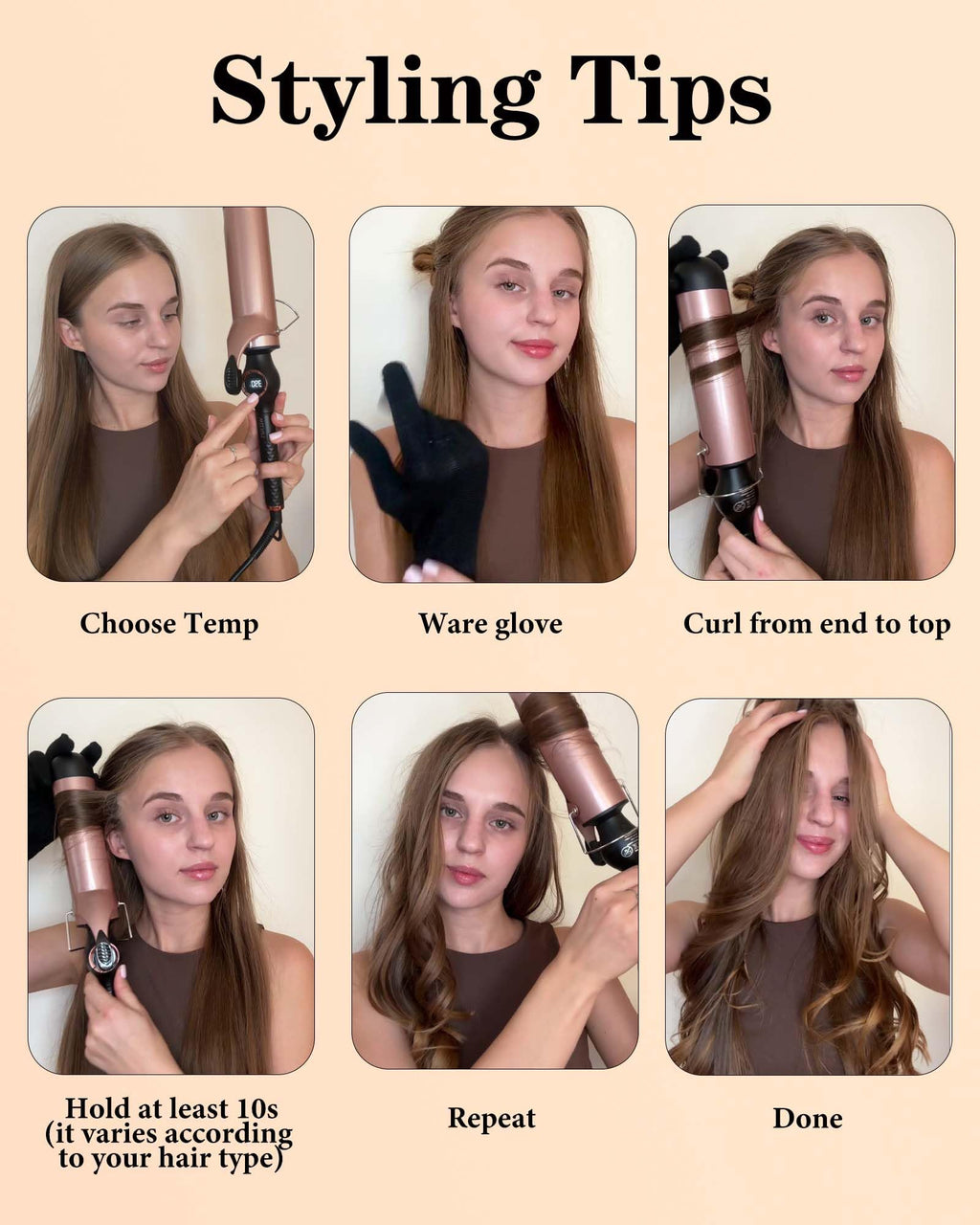 Weeyum curling iron showing the secure clamp and barrel design
