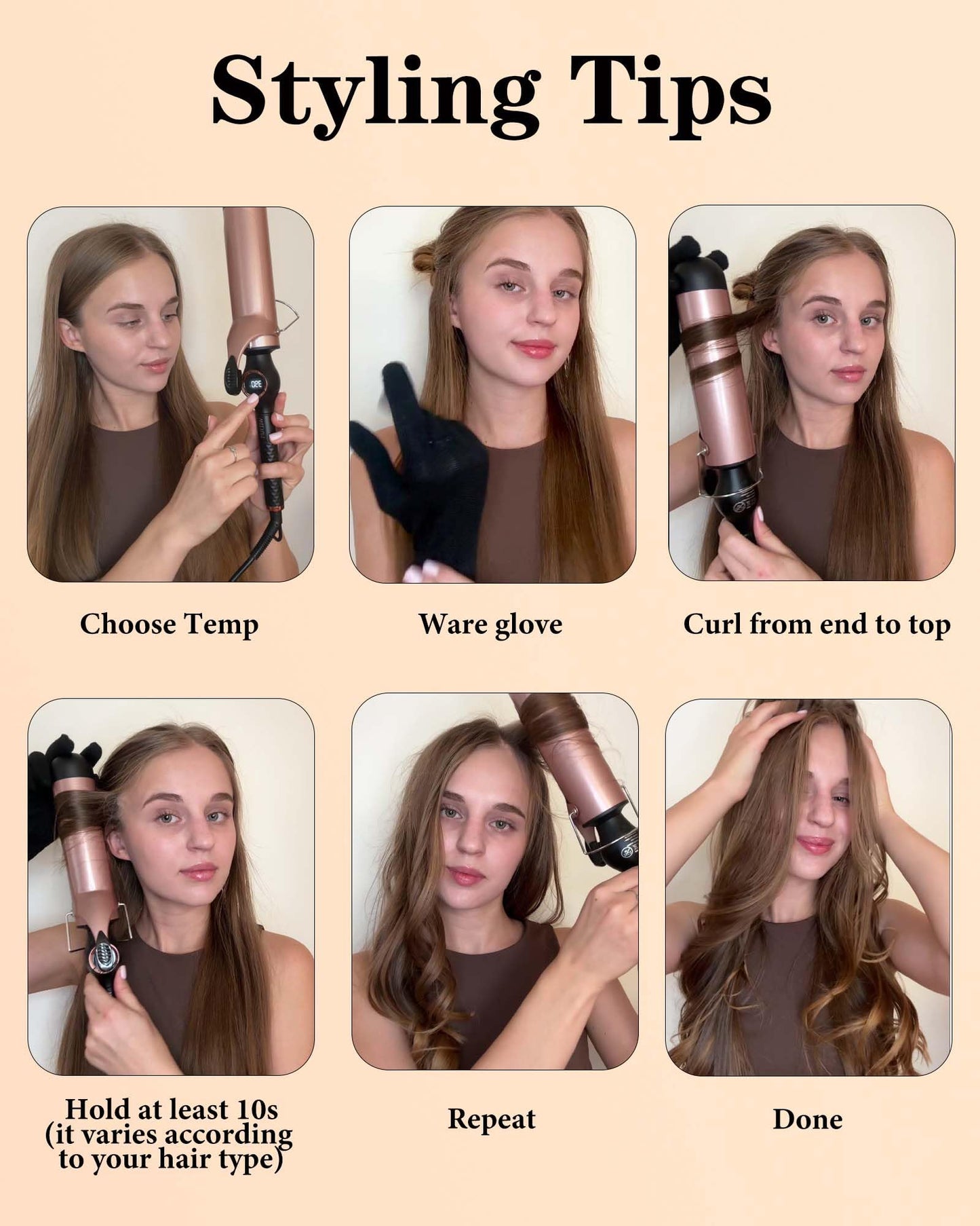 Weeyum curling iron showing the secure clamp and barrel design