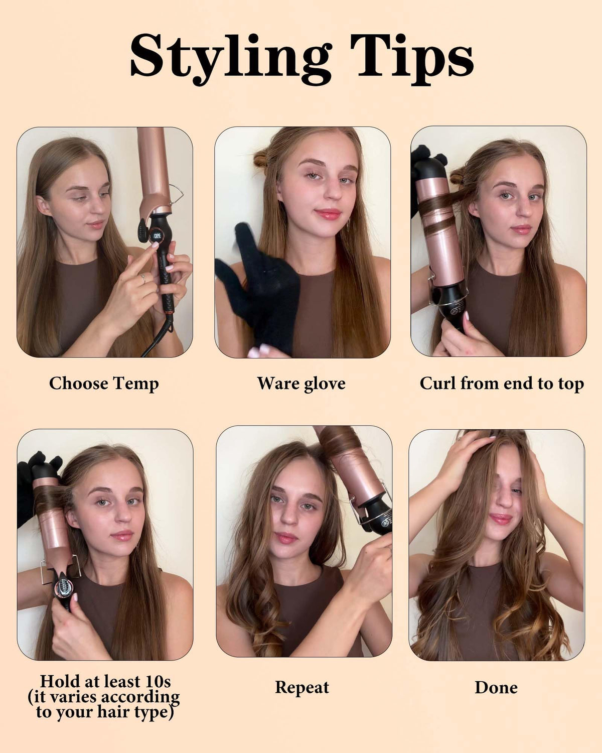 Weeyum curling iron showing the secure clamp and barrel design