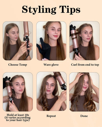Weeyum curling iron showing the secure clamp and barrel design